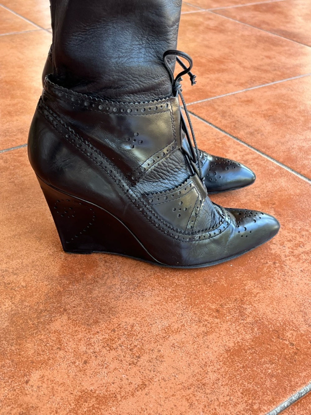 Rare Givenchy Thigh High Lace Up Leather Wedge Boots - Picture 5 of 10